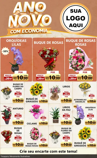 Modelo de Encarte para Encarte Grande com o tema Ano Novo Com Economia para Floricultura e jardim