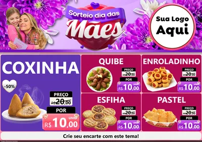 Modelo de Encarte para Encarte A4 Horizontal com o tema Sorteio Dia das Mães para Salgadaria