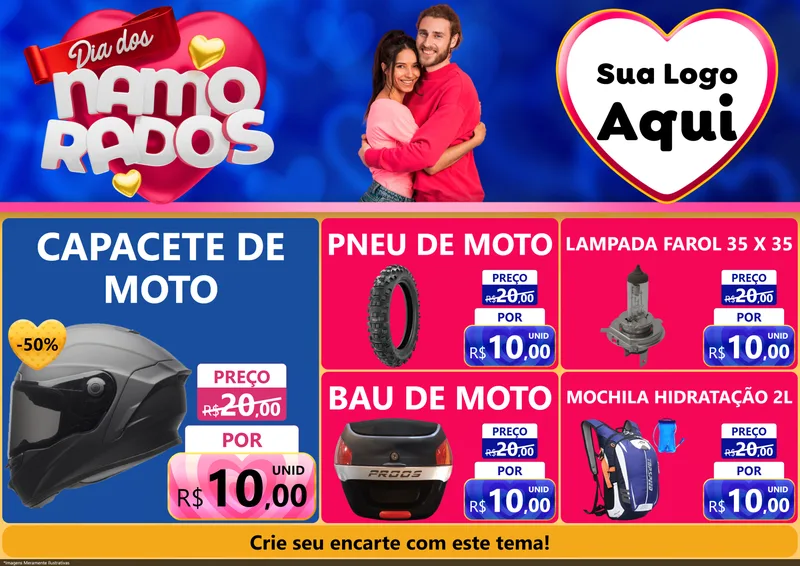 Modelo de Encarte para Encarte A4 Horizontal com o tema Dia dos namorados para Moto peças