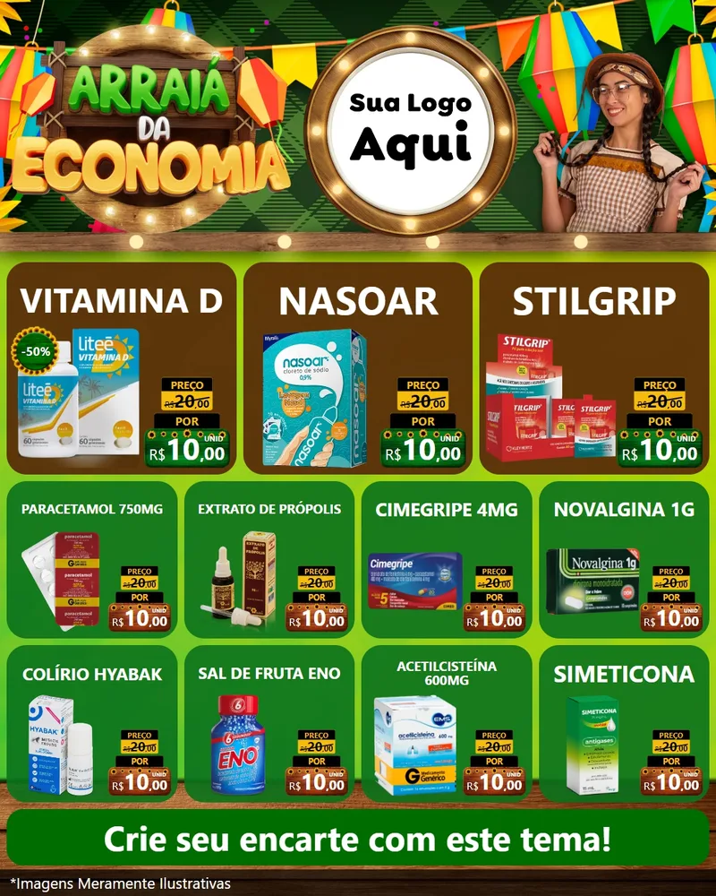 Modelo de Rede Social para Feed Instagram com o tema Arraiá de Economia para Farmácia