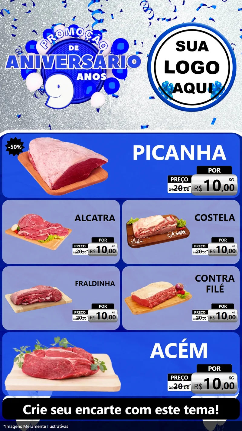 Modelo de TV para TV Vertical com o tema Promoção de Aniversário - 9 Anos para Açougue