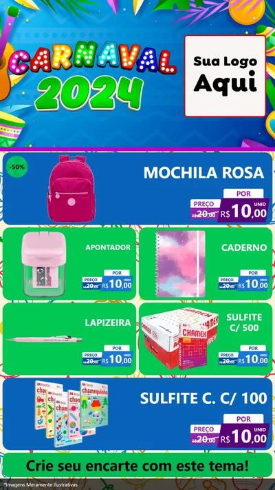 Modelo de TV para TV Vertical com o tema Carnaval 2027 para Papelaria