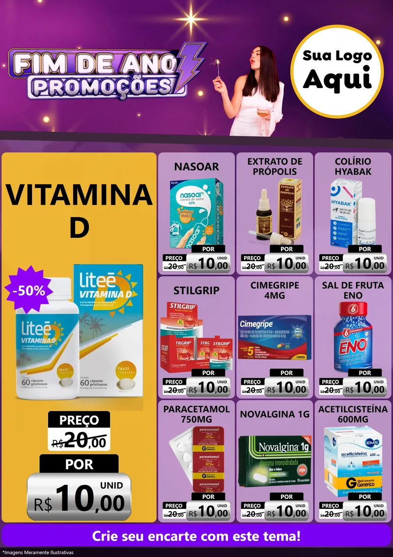 Modelo de Encarte para Encarte A4 Vertical com o tema Fim de Ano Promoções para Farmácia