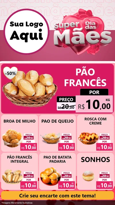 Modelo de Rede Social para Stories com o tema Super Dia Das Mães para Padaria