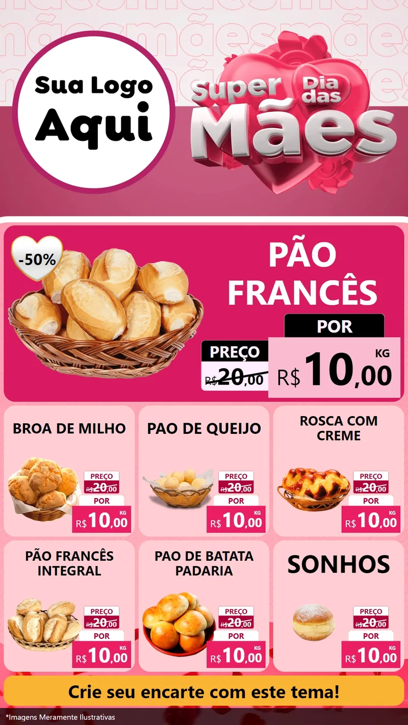 Modelo de Rede Social para Stories com o tema Super Dia Das Mães para Padaria