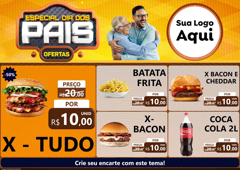 Modelo de Encarte para Encarte A4 Horizontal com o tema Especial Dia dos Pais para Hamburgueria