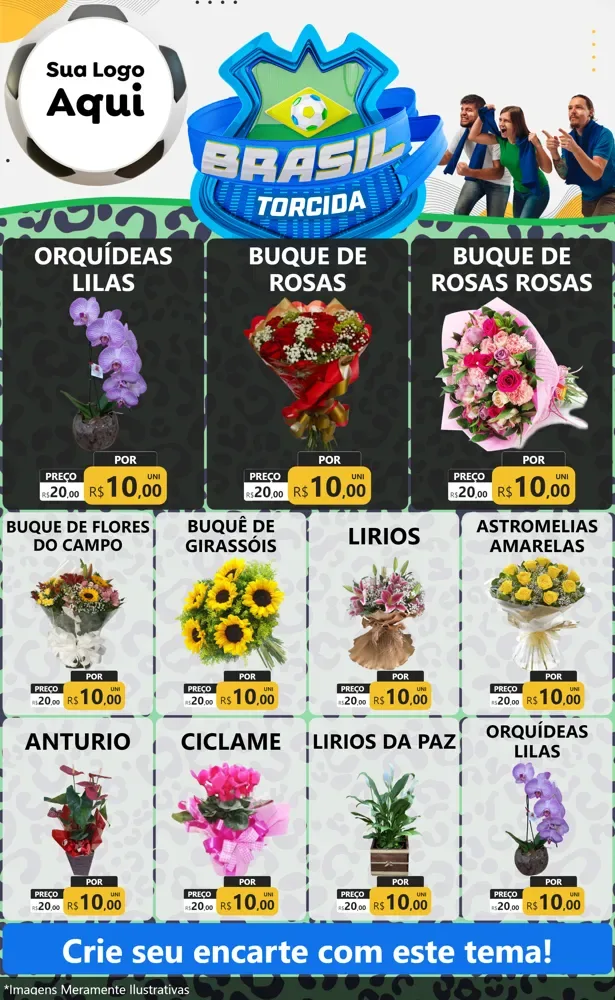 Modelo de Encarte para Encarte Grande com o tema Brasil Torcida - Copa para Floricultura e jardim