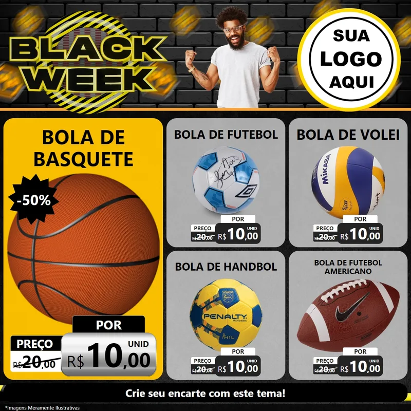 Modelo de Rede Social para Feed Facebook com o tema Black Week para Artigos Esportivos