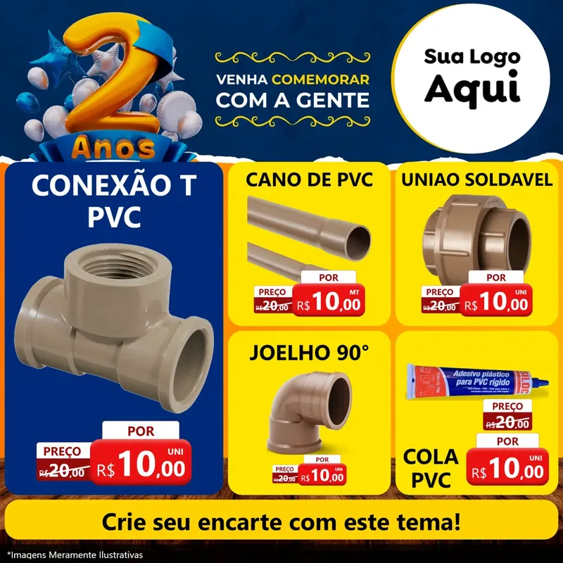 Modelo de Rede Social para Feed Facebook com o tema Aniversário de 2 anos para Tubos e conexões
