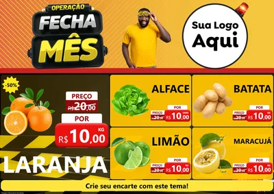 Modelo de Encarte para Encarte A4 Horizontal com o tema Operação Fecha Mês para Hortifrúti