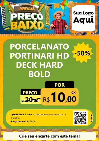 Modelo de Cartaz para Cartaz A4 Vertical com o tema Arraiá de Preço Baixo - Junina para Pisos e revestimentos