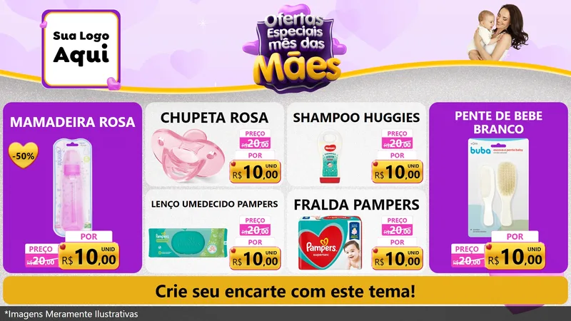 Modelo de TV para TV Horizontal com o tema Ofertas Especiais - Mês das Mães para Bebês