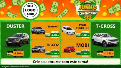 Modelo de TV para TV Horizontal com o tema Comece Junho Economizando para Concessionaria de Carros