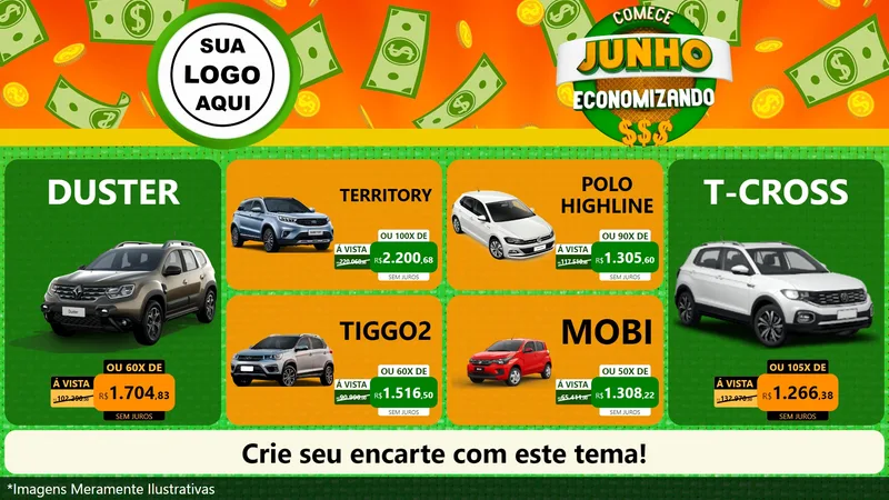 Modelo de TV para TV Horizontal com o tema Comece Junho Economizando para Concessionaria de Carros