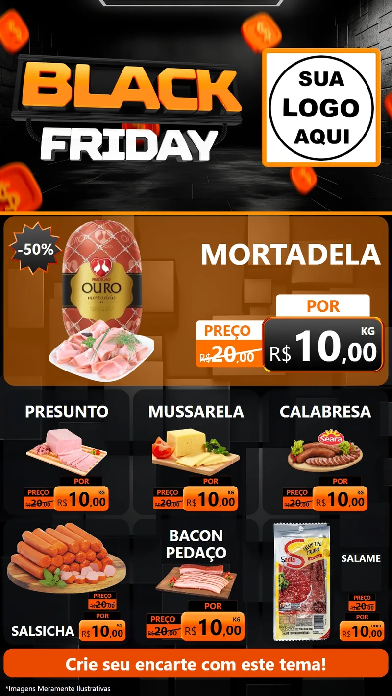 Modelo de Rede Social para Stories com o tema Black Friday para Frios e Laticínios