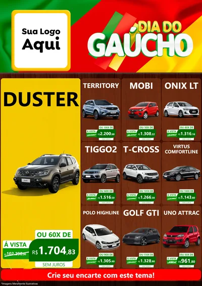 Modelo de Encarte para Encarte A4 Vertical com o tema Dia do Gaúcho para Concessionaria de Carros
