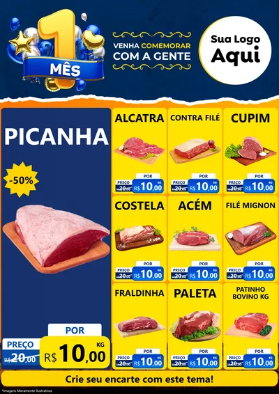 Modelo de Encarte para Encarte A4 Vertical com o tema Um Mês de Aniversário para Açougue