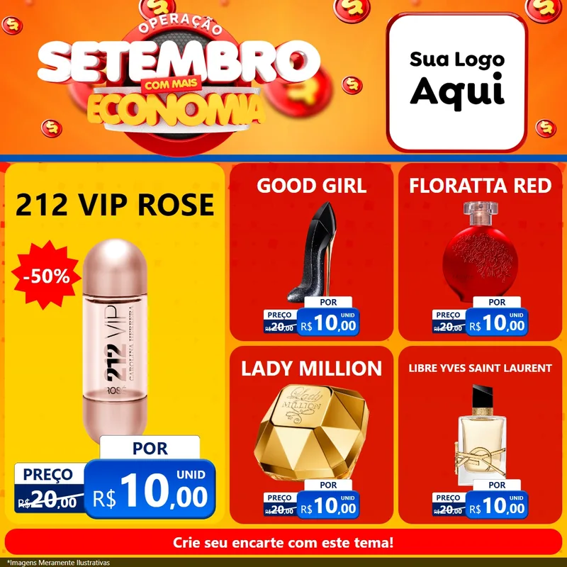 Modelo de Rede Social para Feed Facebook com o tema Operação Setembro Com Muita Economia para Perfumes