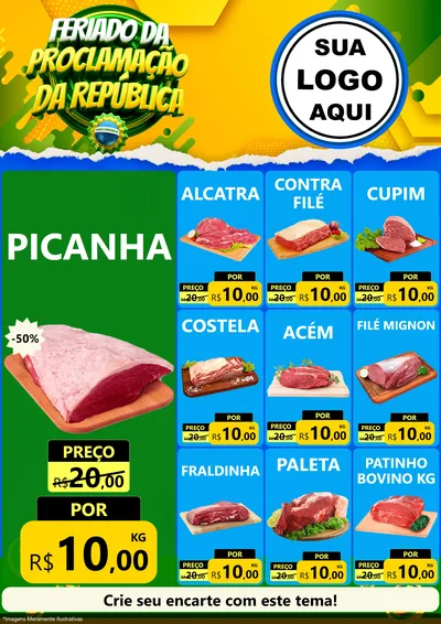 Modelo de Encarte para Encarte A4 Vertical com o tema Feriado da Proclamação da República para Açougue