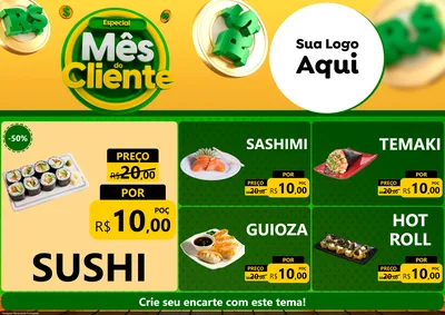 Modelo de Encarte para Encarte A4 Horizontal com o tema Especial Mês do Cliente para Comida japonesa