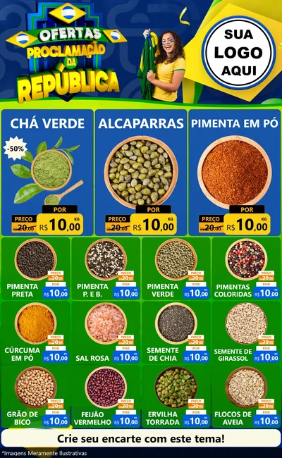 Modelo de Encarte para Encarte Grande com o tema Ofertas Proclamação da República para Produtos Naturais