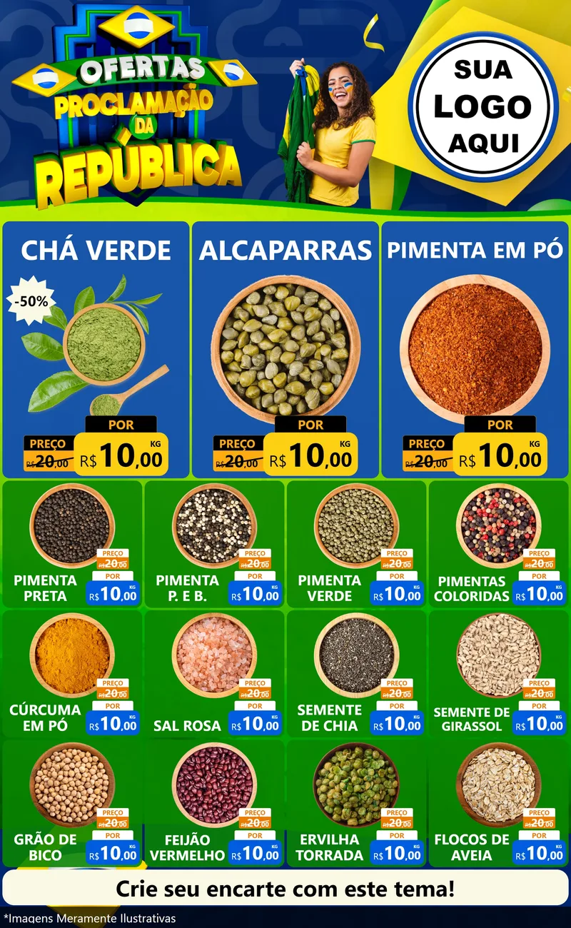 Modelo de Encarte para Encarte Grande com o tema Ofertas Proclamação da República para Produtos Naturais