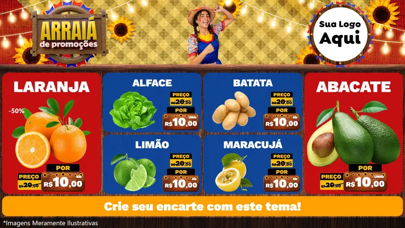 Modelo de TV para TV Horizontal com o tema Arraiá de Promoções para Hortifrúti