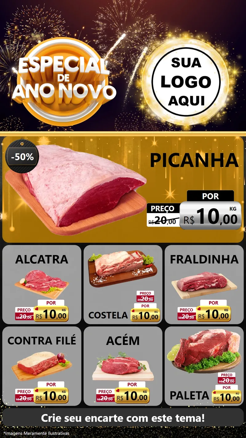 Modelo de Rede Social para Stories com o tema Especial de Ano Novo para Açougue