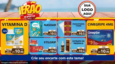 Modelo de TV para TV Horizontal com o tema Verão de Ofertas para Farmácia