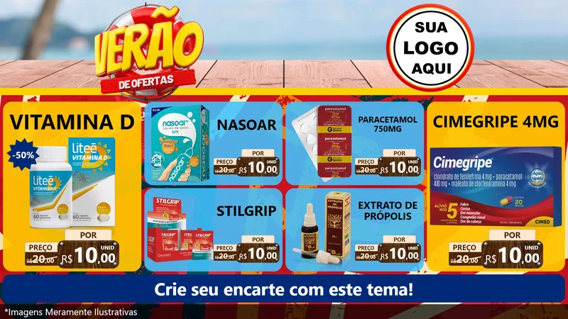 Modelo de TV para TV Horizontal com o tema Verão de Ofertas para Farmácia
