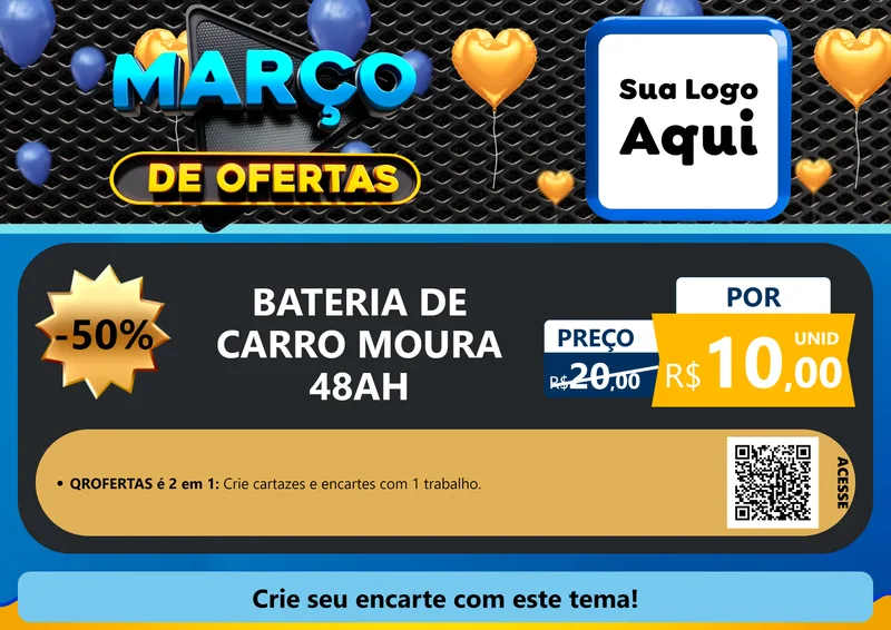 Modelo de Cartaz para Cartaz A4 Horizontal com o tema Março de Ofertas para Baterias Elétricas