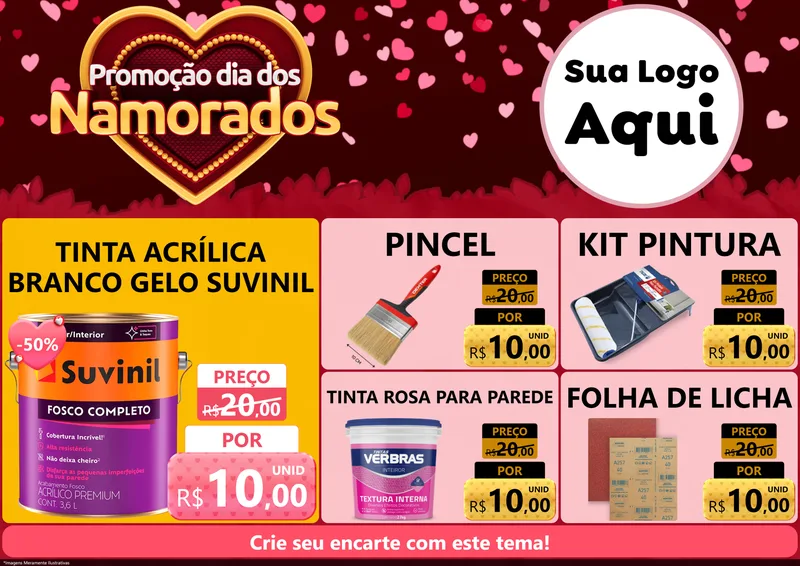 Modelo de Encarte para Encarte A4 Horizontal com o tema Promoção Dia Dos Namorados para Tintas e Ferramentas