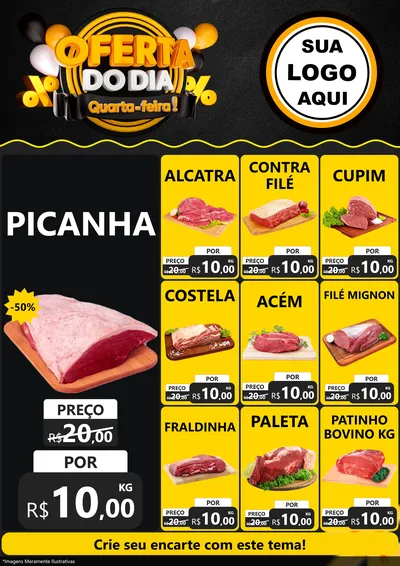 Modelo de Encarte para Encarte A4 Vertical com o tema Oferta do Dia - Quarta Feira! para Açougue