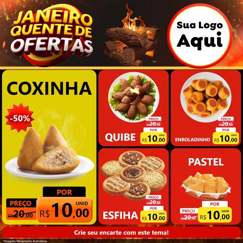 Modelo de Rede Social para Feed Facebook com o tema Janeiro Quente de Ofertas para Salgadaria