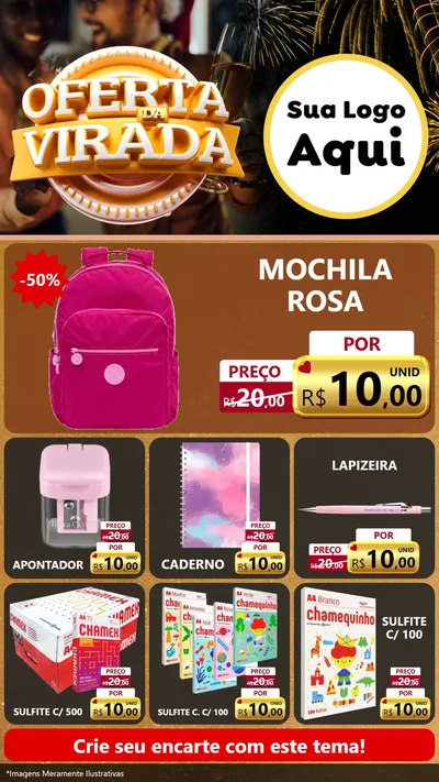 Modelo de Rede Social para Stories com o tema Oferta da Virada para Papelaria