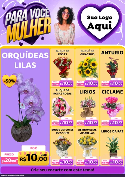 Modelo de Encarte para Encarte A4 Vertical com o tema Para Você, Mulher para Floricultura e jardim