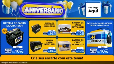 Modelo de TV para TV Horizontal com o tema Aniversário para Baterias Elétricas
