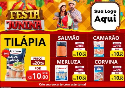 Modelo de Encarte para Encarte A4 Horizontal com o tema Festa Junina para Peixaria