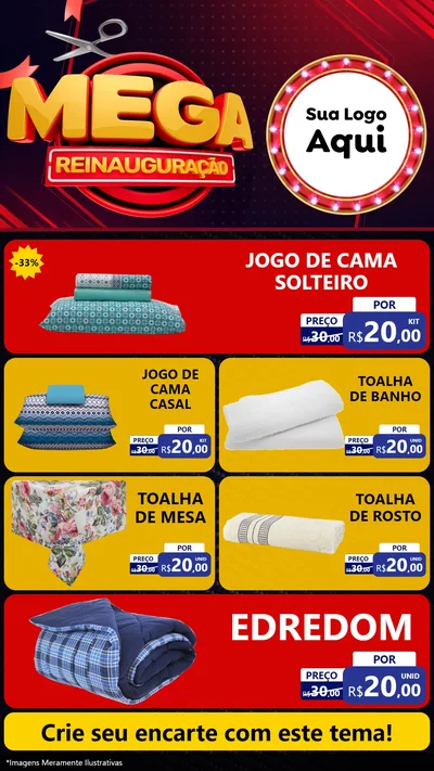 Modelo de TV para TV Vertical com o tema Mega Reinauguração para Cama, Mesa e Banho