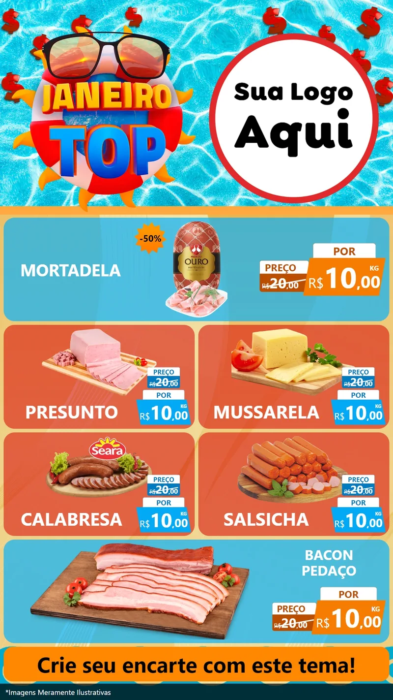 Modelo de TV para TV Vertical com o tema Janeiro Top para Frios e Laticínios