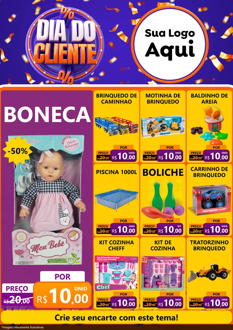 Modelo de Encarte para Encarte A4 Vertical com o tema Dia do Cliente para Brinquedos