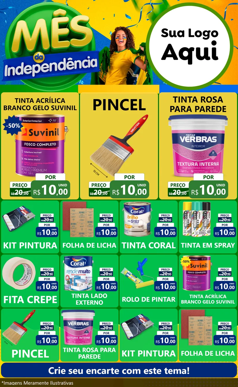 Modelo de Encarte para Encarte Grande com o tema Mês da Independência para Tintas e Ferramentas