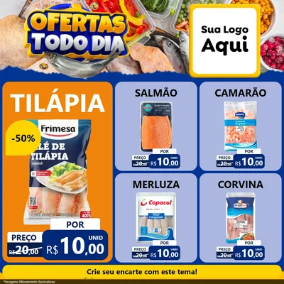 Modelo de Rede Social para Feed Facebook com o tema Ofertas Todo Dia para Peixaria