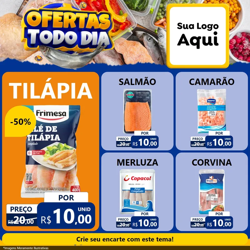 Modelo de Rede Social para Feed Facebook com o tema Ofertas Todo Dia para Peixaria