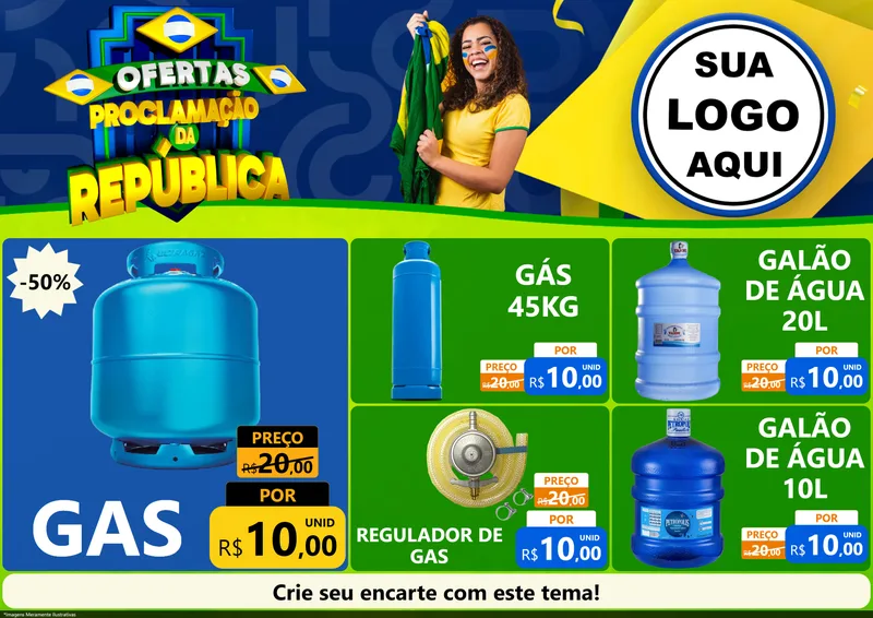 Modelo de Encarte para Encarte A4 Horizontal com o tema Ofertas Proclamação da República para Água e gás
