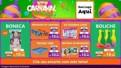 Modelo de TV para TV Horizontal com o tema Pré-Carnaval Com Economia para Brinquedos