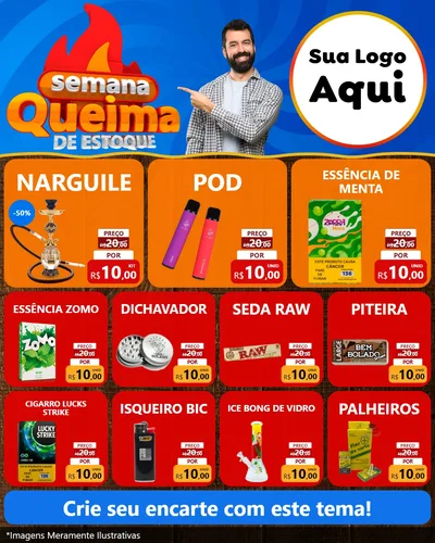Modelo de Rede Social para Feed Instagram com o tema Semana Queima de Estoque para Tabacaria