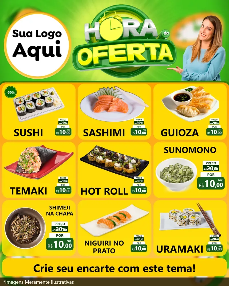 Modelo de Rede Social para Feed Instagram com o tema Hora da Oferta para Comida japonesa