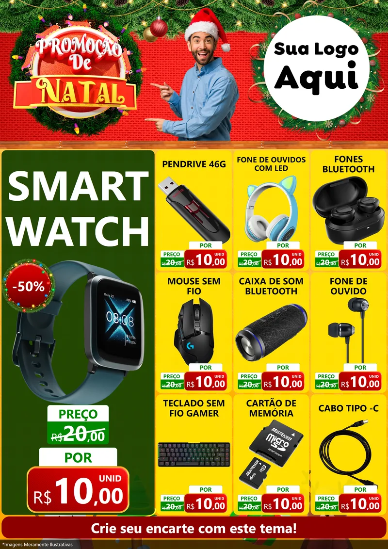 Modelo de Encarte para Encarte A4 Vertical com o tema Promoção de Natal para Informática