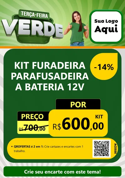 Modelo de Cartaz para Cartaz A4 Vertical com o tema Terça - Feira Verde para Maquinas e Ferramentas